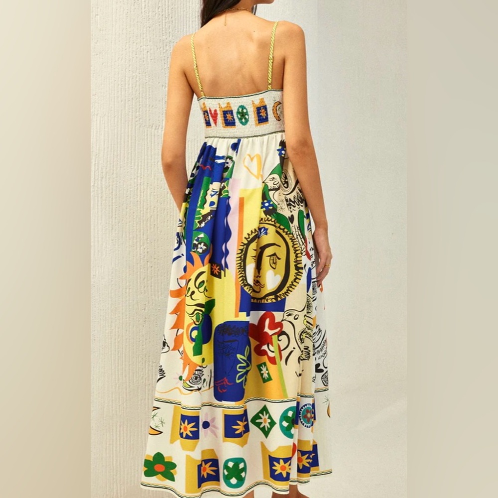 All Over Print Multi Color Cami Long Dress - Picture 3 of 6